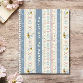 Cuaderno Elegantes Rayas Country Francesas Chic Azul y Blan