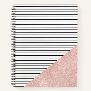 Cuaderno Elegantes rayas negras de pollo y purpurina rosa d