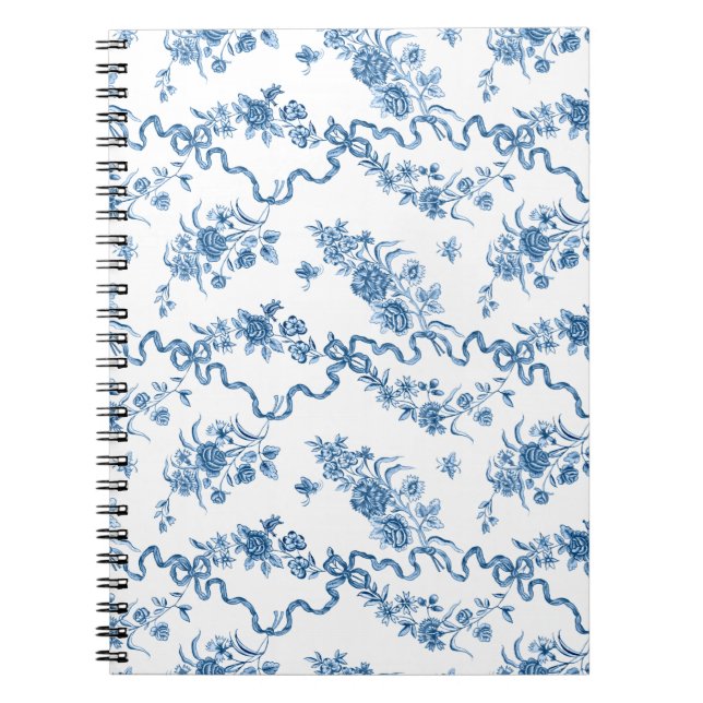 Cuaderno Elegantes Rosas azules grabados de época y cintas (Frente)