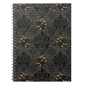 Cuaderno Elegantes rosas de oro negro damasco gótico
