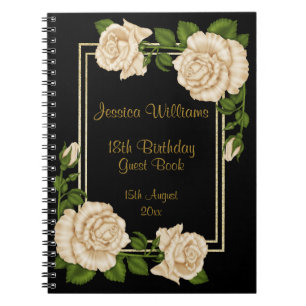 Cuaderno Elegantes Rosas Marfil y Brillo Dorado Cumpleaños