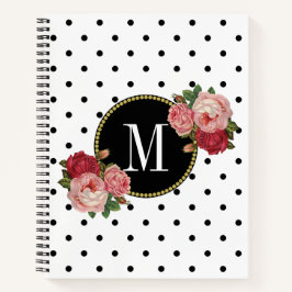 Cuaderno Elegantes Rosas Vintage Blancos Flores Dots Monogr