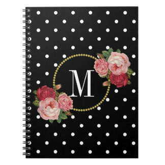 Cuaderno Elegantes Rosas Vintage Negros Flores Dots Monogra
