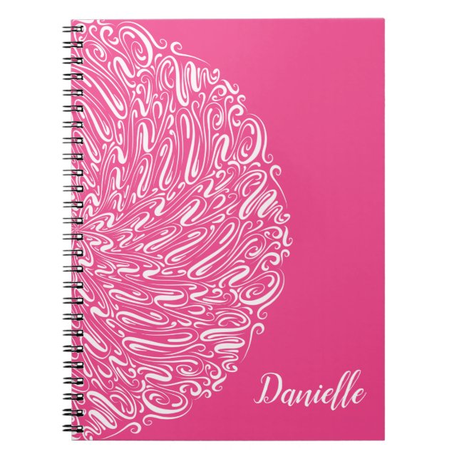 Cuaderno Elegantes Swirls Pink Hot Pink Mandala Caligrafía  (Frente)