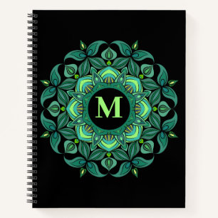Cuaderno Elegantes tonos de manala verde floreciente Monogr