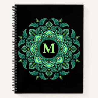 Cuaderno Elegantes tonos de manala verde floreciente Monogr