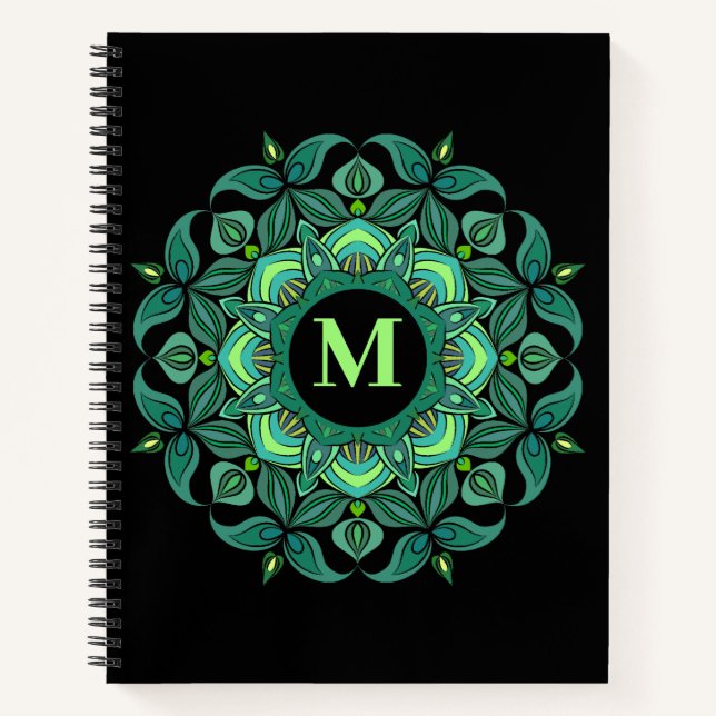 Cuaderno Elegantes tonos de manala verde floreciente Monogr (Anverso)