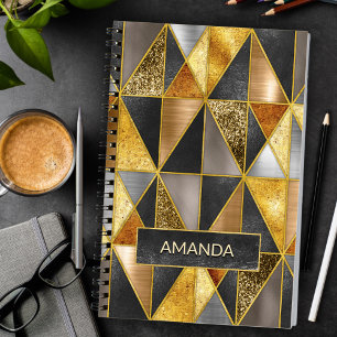 Cuaderno Elegantes triángulos geométricos de plata negra do