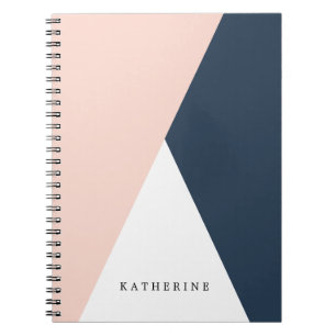 Cuaderno Elegantes triángulos geométricos rosa y azul mar