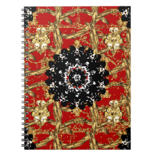 Cuaderno Elemento dorado sobre fondo rojo. Ilustración vint