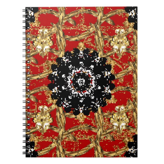 Cuaderno Elemento dorado sobre fondo rojo. Ilustración vint (Frente)