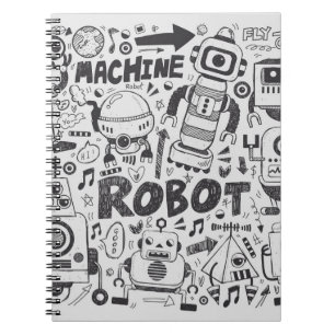 Cuaderno elemento robot doodle, herramientas de línea de il