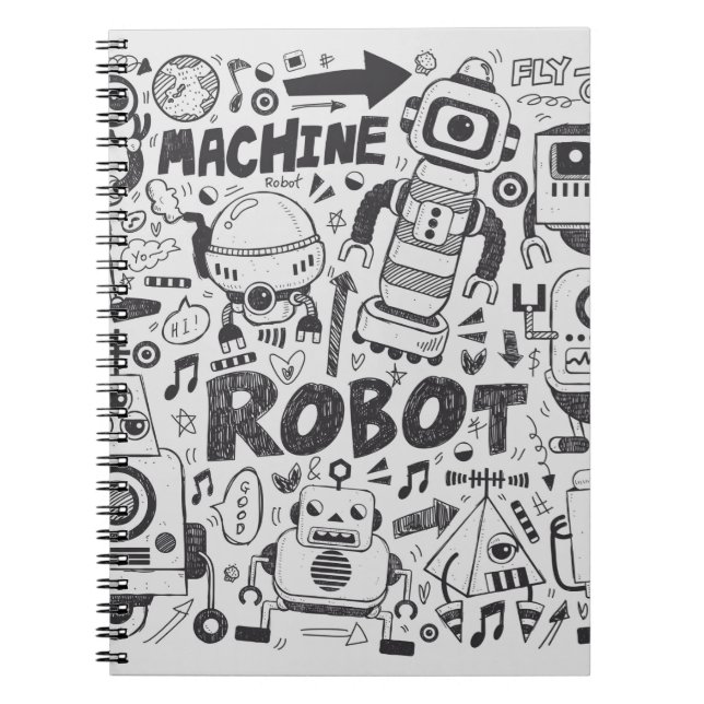 Cuaderno elemento robot doodle, herramientas de línea de il (Frente)