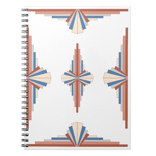 Cuaderno Elementos Art Decó en oro rosa, marrón y azul (Frente)