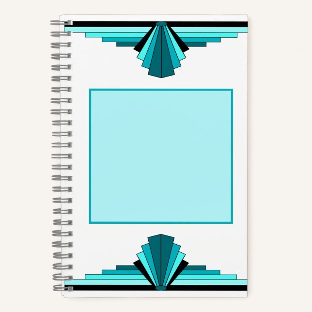 Cuaderno Elementos Art Deco en verde verde azulado (Anverso)