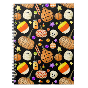 Cuaderno Elementos de Halloween: calabazas, calavera, patró