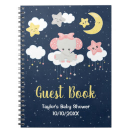 Cuaderno Elephant Pink and Navy Baby Shower Guest Book