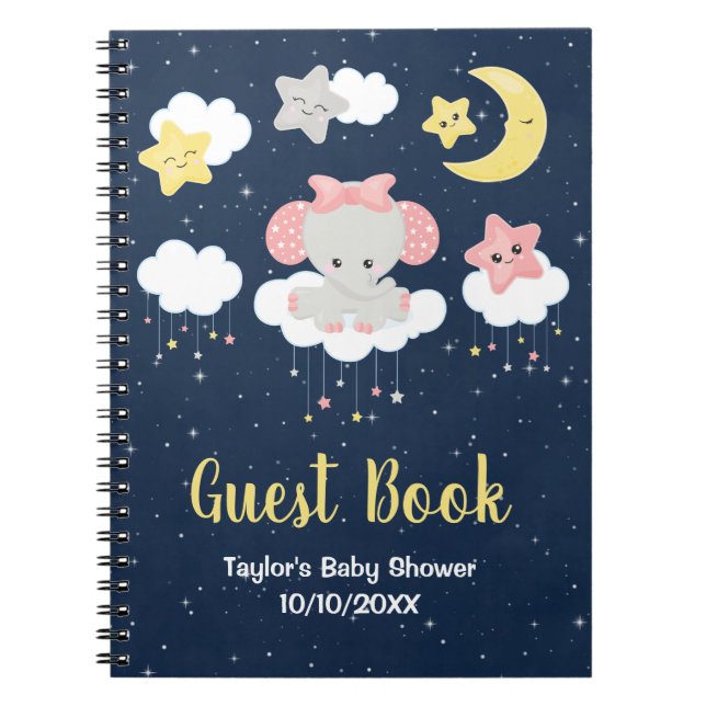 Cuaderno Elephant Pink and Navy Baby Shower Guest Book (Frente)