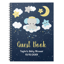 Cuaderno Elephant Yellow and Navy Baby Shower Guest Book
