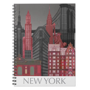 Cuaderno Elevaciones de Nueva York de noche - Rojo