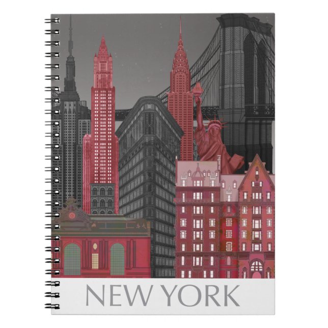 Cuaderno Elevaciones de Nueva York por noche - Rojo (Frente)