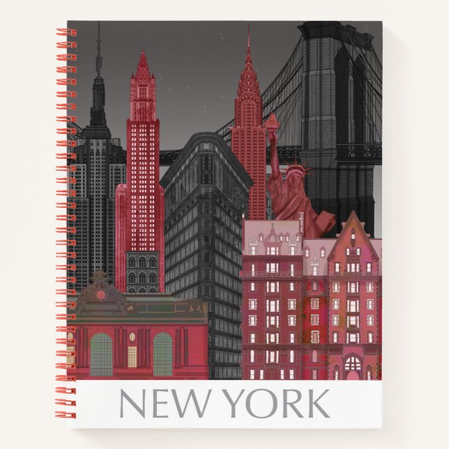 Cuaderno Elevaciones de Nueva York por noche - Rojo (Anverso)