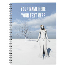 Elfa caminando en la nieve. Texto personalizable