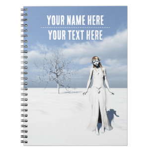 Cuaderno Elfa caminando en la nieve. Texto personalizable