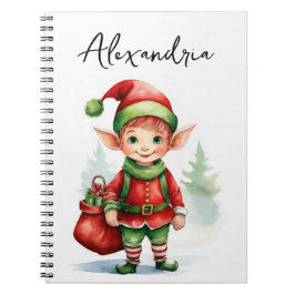 Cuaderno Elfo de Navidad personaliza nombre con saco de reg