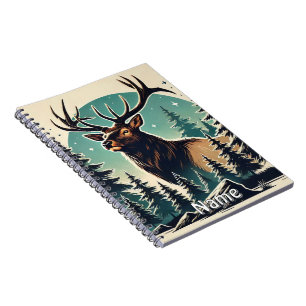 Cuaderno Elk personalizado en bosque con cielo estrellado n