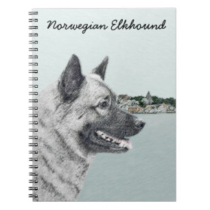 Cuaderno Elkhound noruego en pintura de aldea - Arte de per