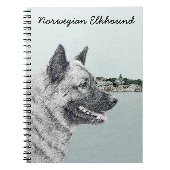 Cuaderno Elkhound noruego en pintura de aldea - Arte de per (Frente)