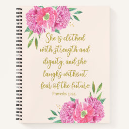 Cuaderno Ella está vestida con verso de fuerza bíblica