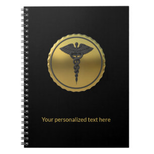 Cuaderno Emblema de Caduceo Médico Profesional de Oro 3D