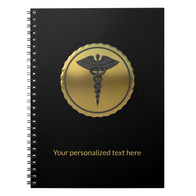 Cuaderno Emblema de Caduceo Médico Profesional de Oro 3D (Frente)