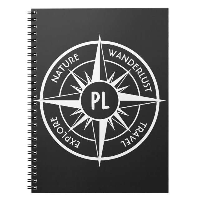 Cuaderno Emblema de la estrella de la brújula monograma bla (Frente)