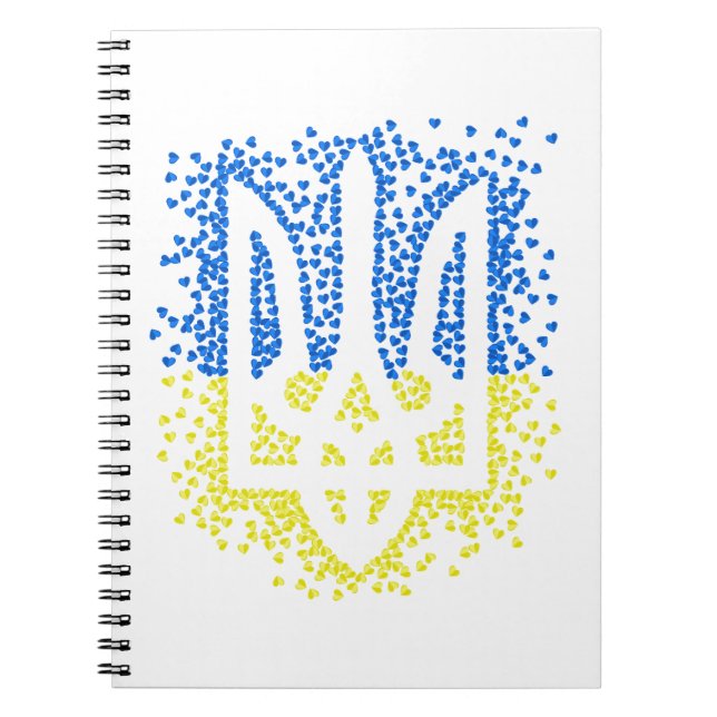 Cuaderno Emblema ucraniano trident tryzub esparce corazones (Frente)