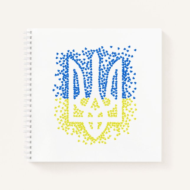 Cuaderno Emblema ucraniano trident tryzub esparce corazones (Anverso)