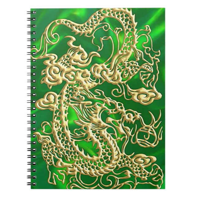 Cuaderno Embossed Gold Dragon on Green Satin print (Frente)