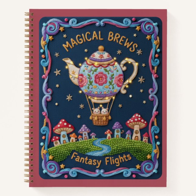 Cuaderno Embroidered Teapot Balloon & Mushroom Village (Anverso)