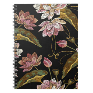 Cuaderno Embroidery Lotus Flowers Patrón sin problemas