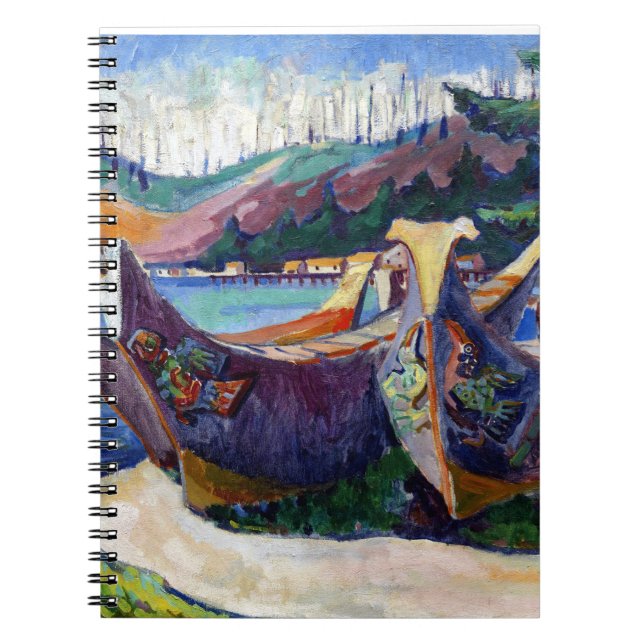 Cuaderno Emily Carr, nativo canadiense, pintando canoas de  (Frente)
