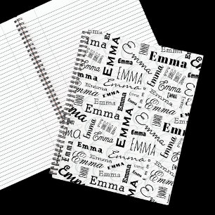 Cuaderno Emma Nombre personalizado blanco negro