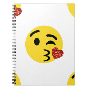 Cuaderno emoji de beso purpurina