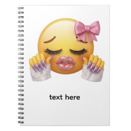 Cuaderno Emoji de llanto descarado con lazo rosa y uñas