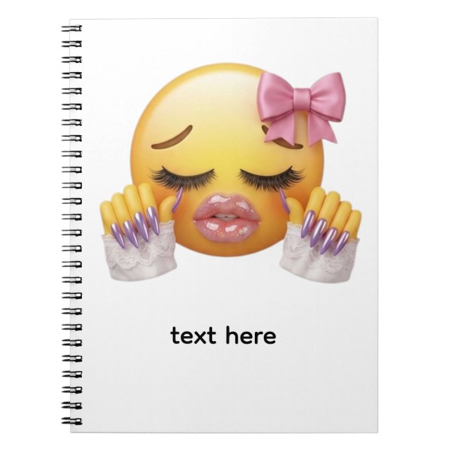 Cuaderno Emoji de llanto descarado con lazo rosa y uñas (Frente)