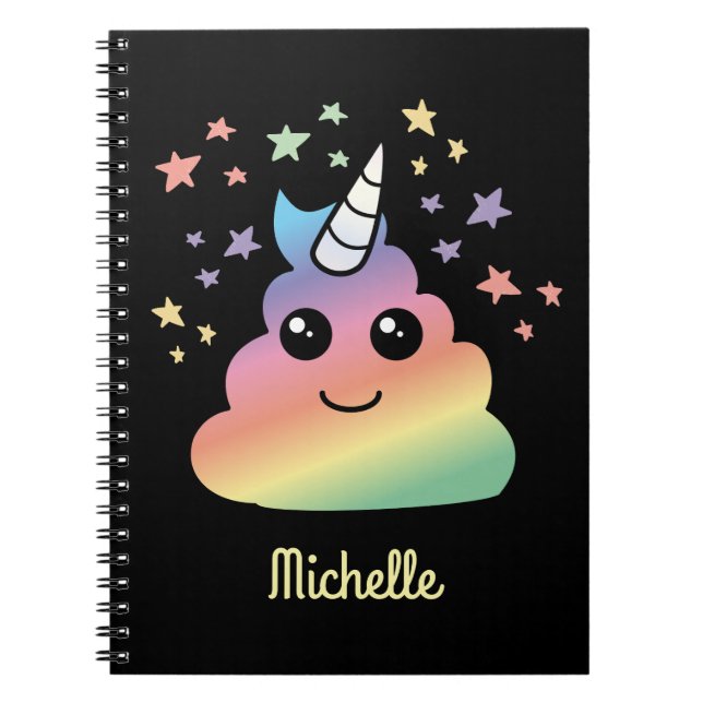Cuaderno Emoji personalizada unicornio de arcoiris Kawaii (Frente)
