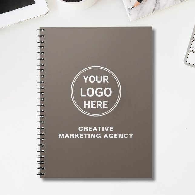 Cuaderno Empresarial Beige Logo Personalizado Mode (Modern Custom Logo Taupe Business Notebook)