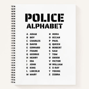 Cuaderno en espiral alfabeto fonético de la policí