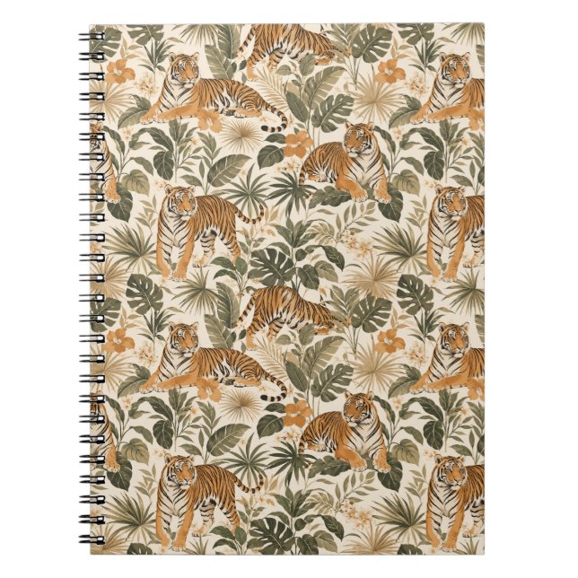 Cuaderno en espiral botánico de Tigre Tropical (Frente)